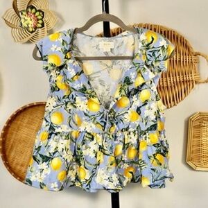 Marca + Anthropologie Floral Lemon Print Blouse